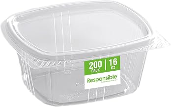 Responsible Products 16 oz Clear Rectangle Hinged Deli Container, Certified Compostable and Made from 100% American Biobased Materials, No-PFAS Added & BPA-Free (200 Count)