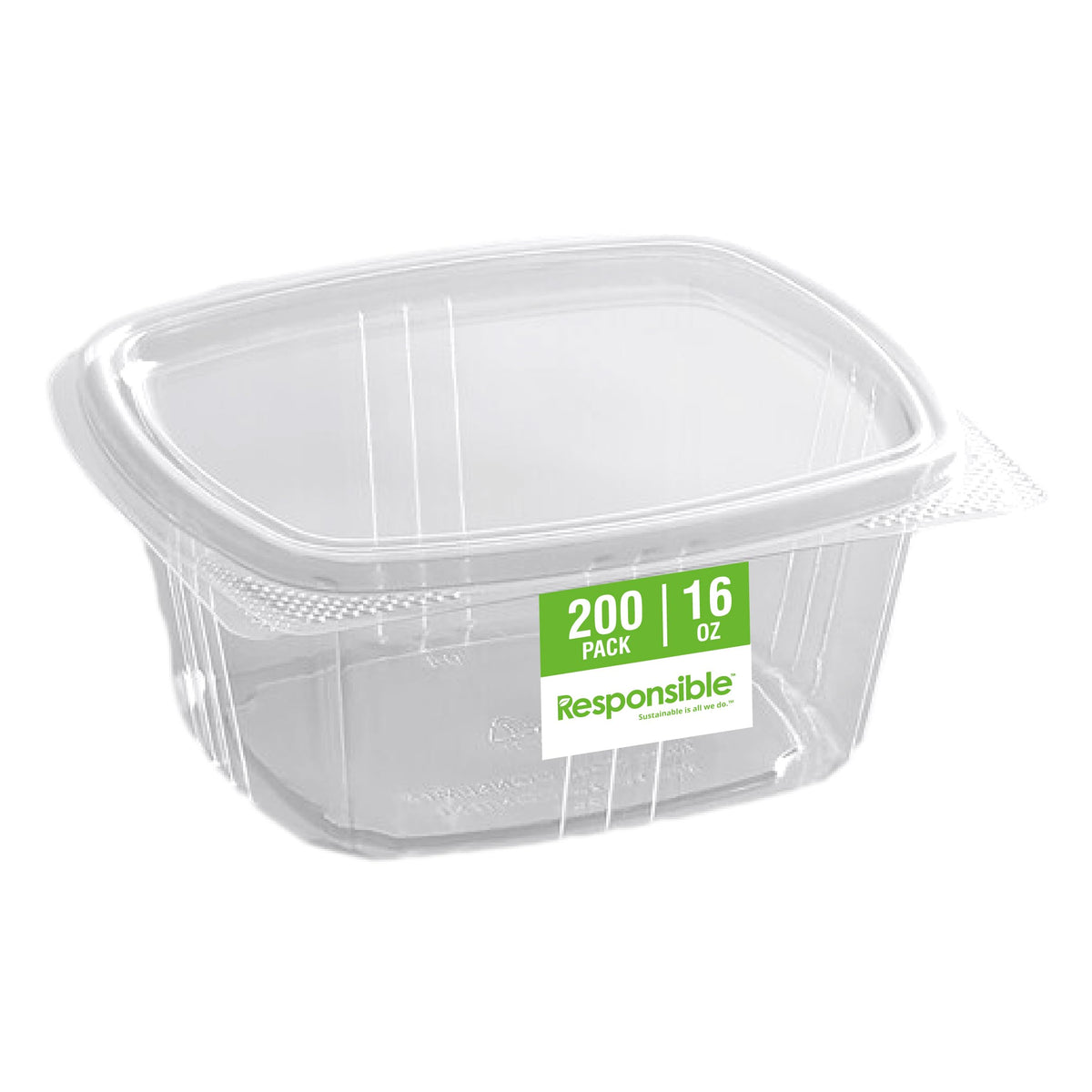16 oz Clear Rectangle Hinged Deli Container by Responsible Products – 16.0 fluid_ounces, Other, Clear, Model RP-RECTPLADC16-200