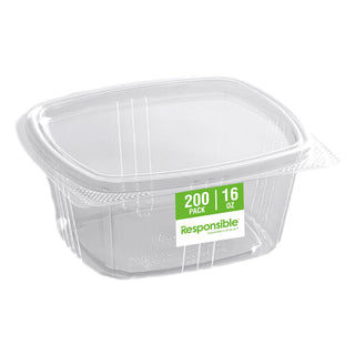 16 oz Clear Rectangle Hinged Deli Container by Responsible Products – 16.0 fluid_ounces, Other, Clear, Model RP-RECTPLADC16-200