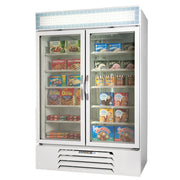 Beverage-Air MMF49-1-W-LED MarketMax 52" Two Section Glass Door Reach-In Merchandiser Freezer with LED Lighting 49 cu.ft. Capacity White Exterior and Bottom Mounted by Beverage