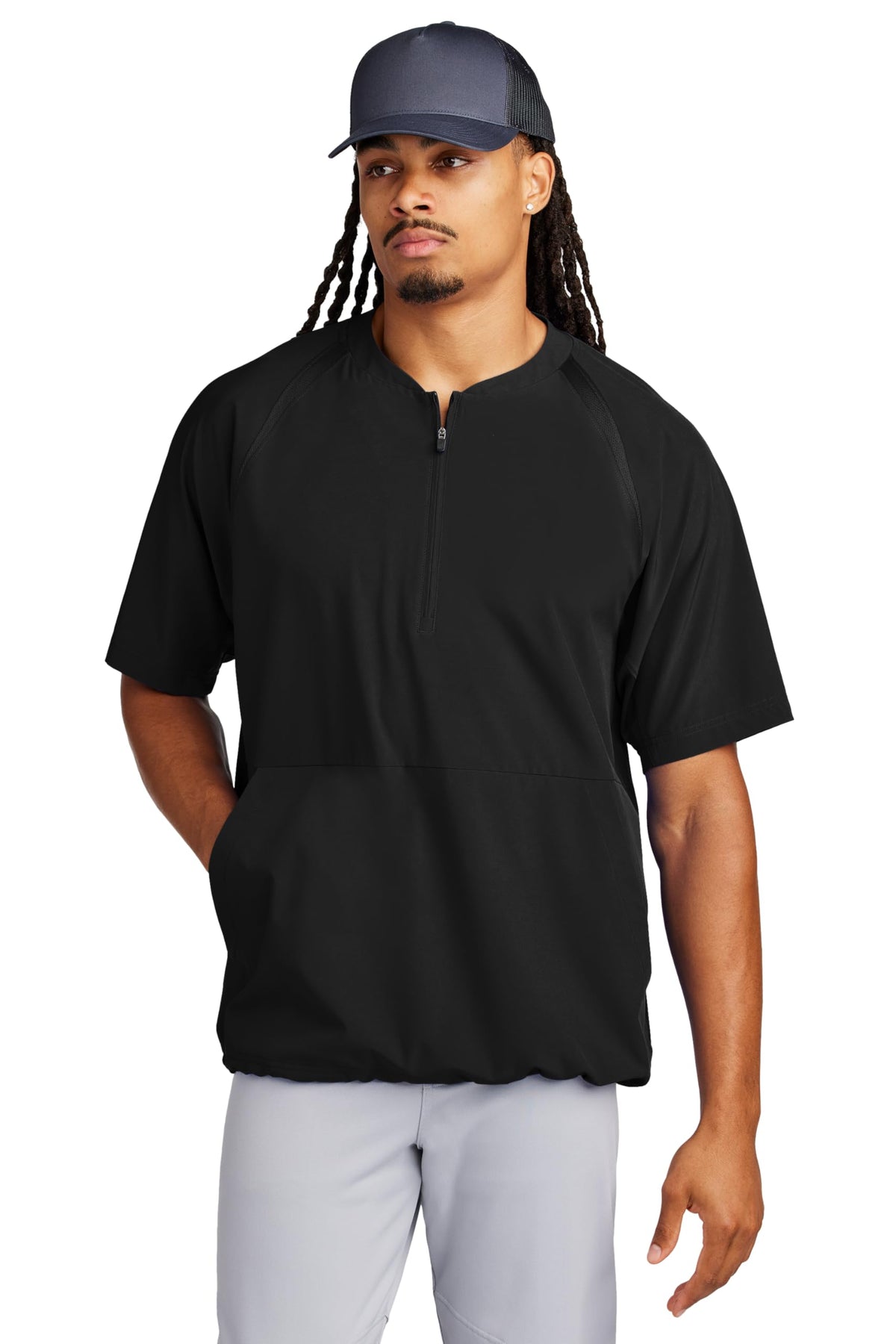 Unisex Repeat Half Zip Short Sleeve Jacket by SPORT-TEK – 4X-Large, Black, Model 2292811