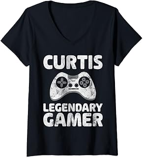 Womens Personalized Legendary Gamer Shirt Curtis Name Video Gamer V-Neck T-Shirt