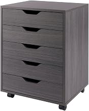 Furnifact Composite Wood Rolling File Cabinet with 5 Drawers on Casters, Mobile Drawer Cart for Home Office, Dorm, or Under Desk Cart, Charcoal