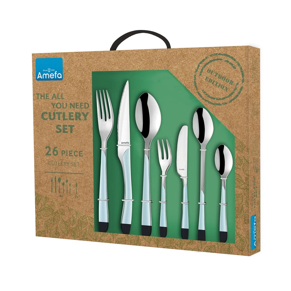 Eclat All You Need 26-Piece Cutlery Set Blue by Amefa – Stainless Steel Plastic, Light Blue, Model UL.142462