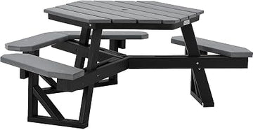 Global Industrial Outdoor 46" Hexagonal ADA Accessible Picnic Table, Gray