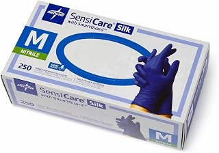 Medline SensiCare Silk Nitrile Exam Gloves, Disposable Gloves with Smartguard Film, Medium, Blue (Pack of 250)