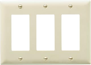Legrand Pass & Seymour TP263I Trademaster Mid-Size Unbreakable Nylon Wall Plate, 3 Gang, Three Decorator Rocker GFCI Cover, Ivory (1 Count)