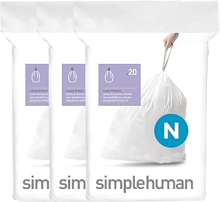 simplehuman Code N 60 Count Custom Fit Liners, Drawstring Kitchen Trash Bags, One-by-One Mess-Free Dispense, Extra Thick & Double Seamed, 50% PCR Plastic, 40-50 Liter / 10.6-13 Gallon, White