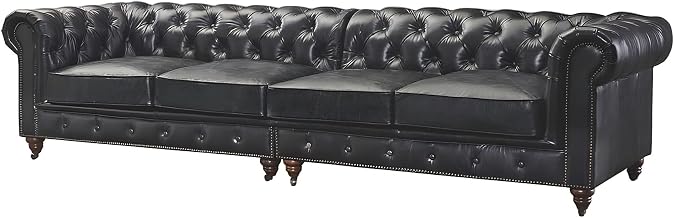 Starlight Canyon Home Leather-Upholstered Chesterfield Sofa with Solid Wood Frame, Tufted Couch for Living Room or Office, Slate