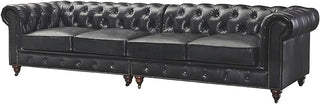 Starlight Canyon Home Leather-Upholstered Chesterfield Sofa with Solid Wood Frame, Tufted Couch for Living Room or Office, Slate