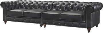 Starlight Canyon Home Leather-Upholstered Chesterfield Sofa with Solid Wood Frame, Tufted Couch for Living Room or Office, Slate