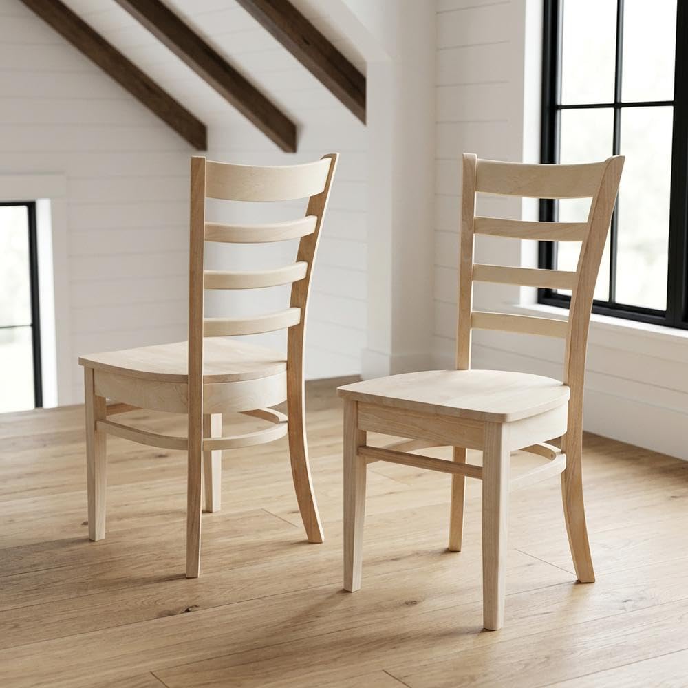 Solid Wood Side Chair Set of Two by Furnifact – Wood, Unfinished, Pack of 2