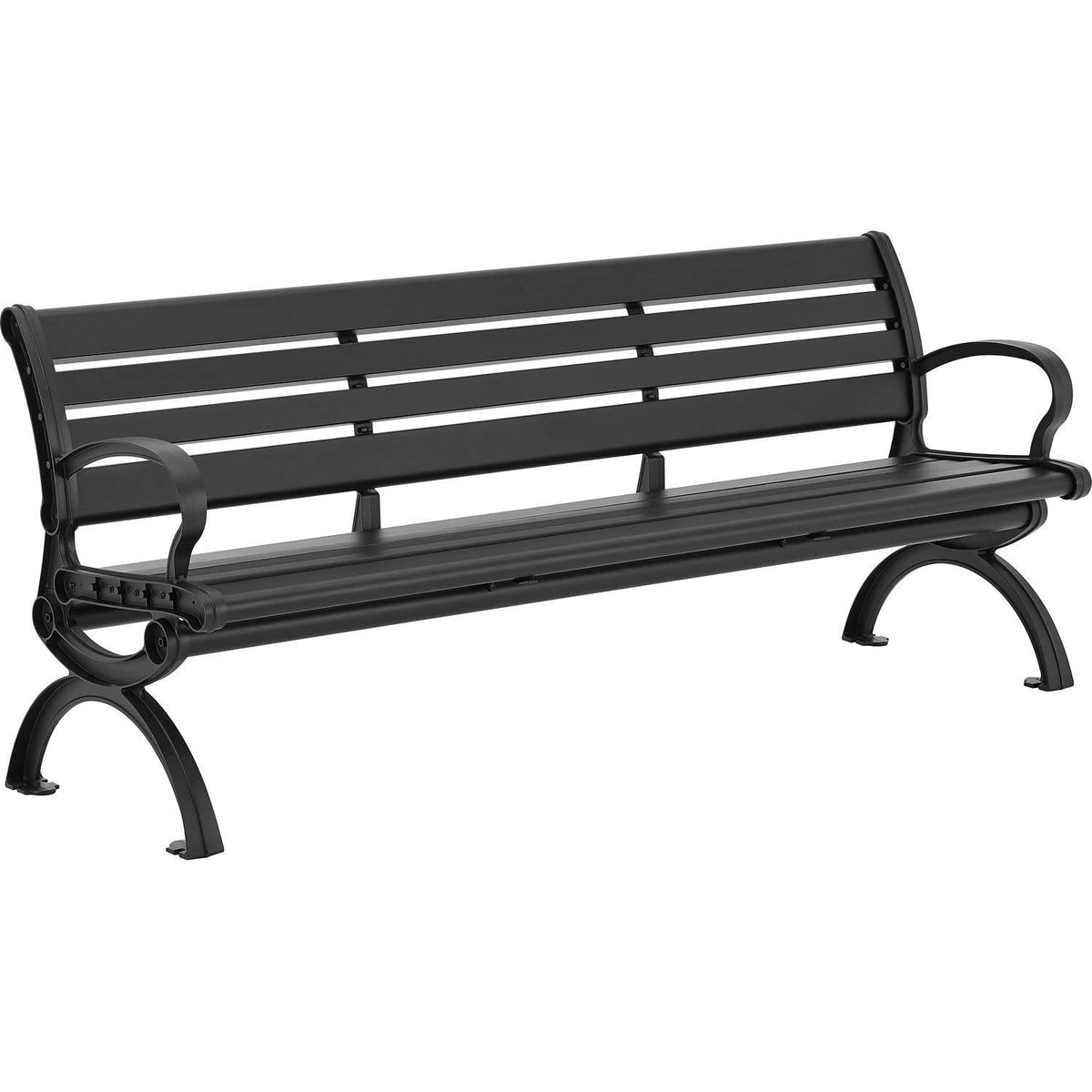 6'L Outdoor Park Bench with Backrest by Global Industrial – 6, Aluminum, Black, Model CBPB-6A1B
