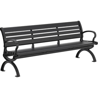 6'L Outdoor Park Bench with Backrest by Global Industrial – 6, Aluminum, Black, Model CBPB-6A1B