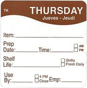 Daymark Thursday Labels ToughMark Brown/White Day of The Week - 2" Square 500 Per Roll