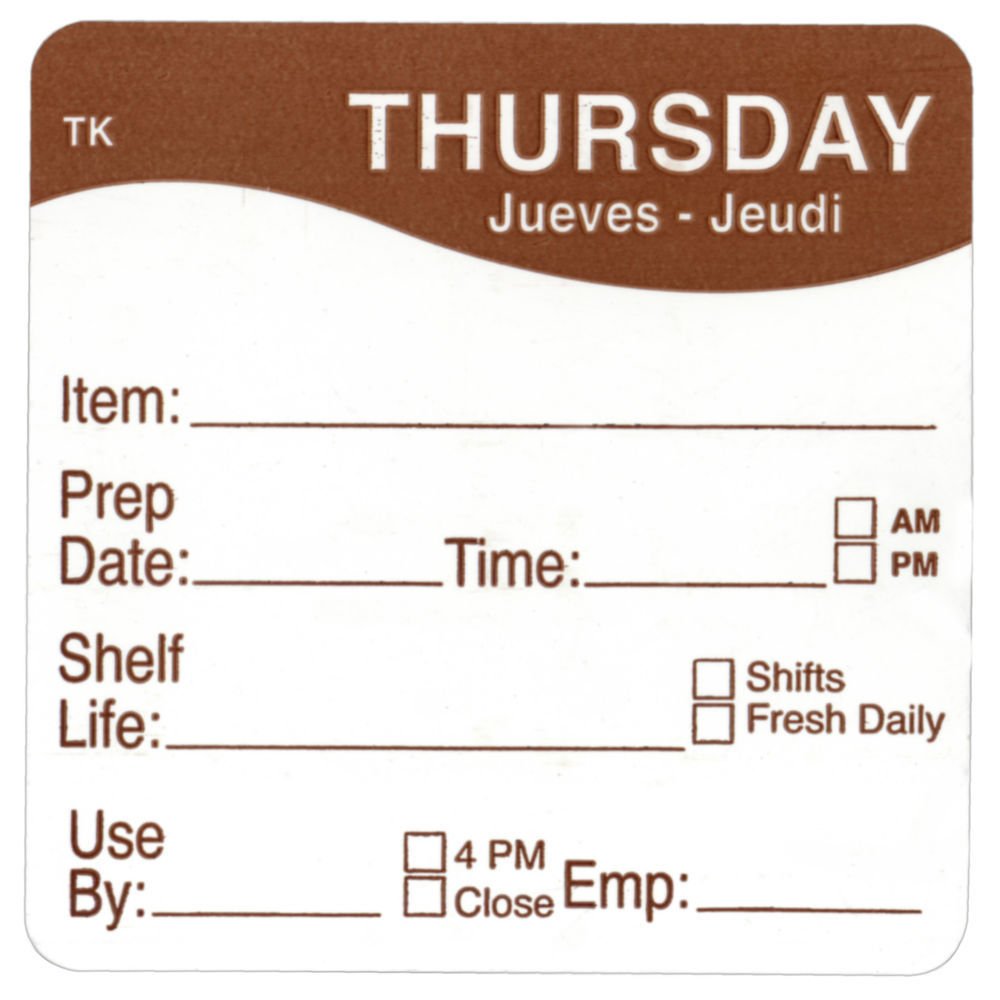 Daymark Thursday Labels ToughMark Brown/White Day of The Week - 2" Square 500 Per Roll by DAYMARK DIV OF CENTURY MARKET – 2 inch, Paper, White, Model 83491324787