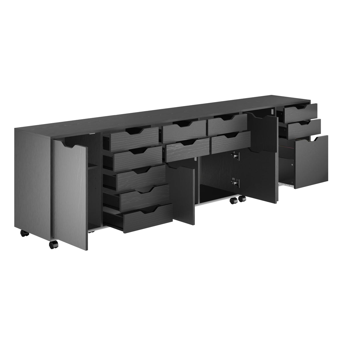 Winsome Black / 4 Doors, 12 Drawers, File Drawer / Transitional Home Office Cabinets