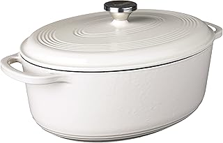 Lodge Enameled Cast Iron Oval Dutch Oven with Lid, 7 Quart, Oyster White