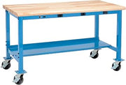 Global Industrial Mobile Workbench with Power Apron, Maple Block Safety Edge, 72" W x 36" D, Blue