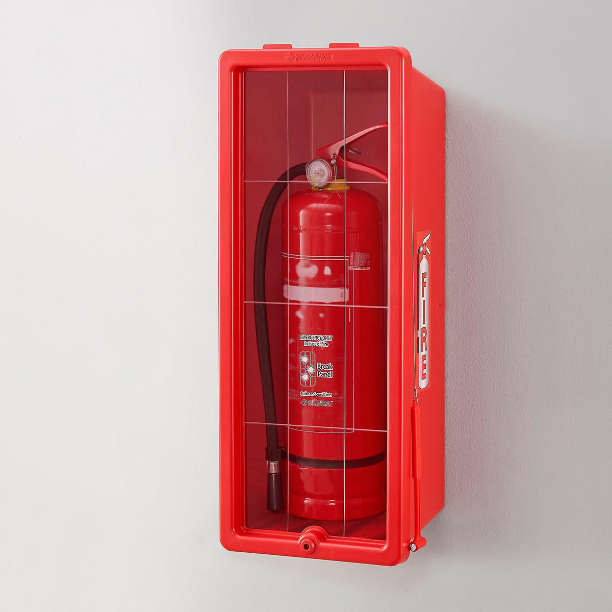 Plastic Fire Extinguisher Cabinet with Breakable Acrylic by Global Industrial – Polystyrene & Arcylic, Red, Model 641650