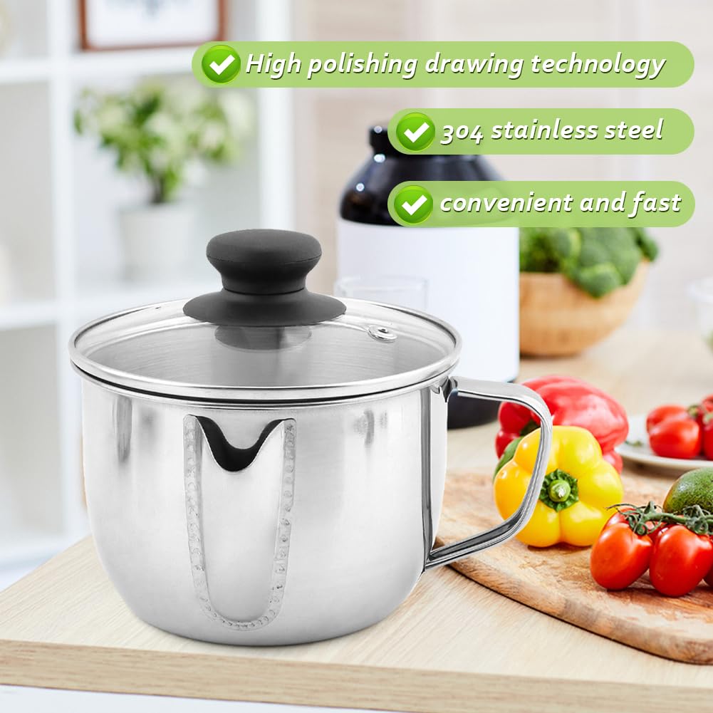 FaHuoJiuKa Stainless Steel Gravy Separator, 4 Cup Capacity with Strainer and Lid, Silver