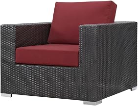Brown Outdoor Patio Armchair with Comfortable Cushions, Sturdy Frame, Ergonomic Design for Lounge, Garden, Outdoor Living Spaces