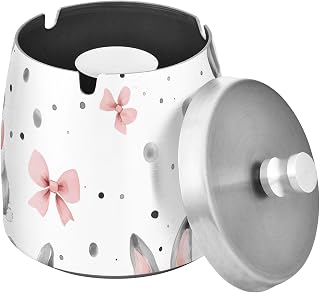 Bunny Bow Pattern Splash Ashtray with Lid, Outdoor Ashtrays for Patio