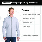 Unisex Super Heavyweight Full Zip Sweatshirt Athletic Heather by SPORT-TEK – 4X-Large, Athletic Heather, Model ST284