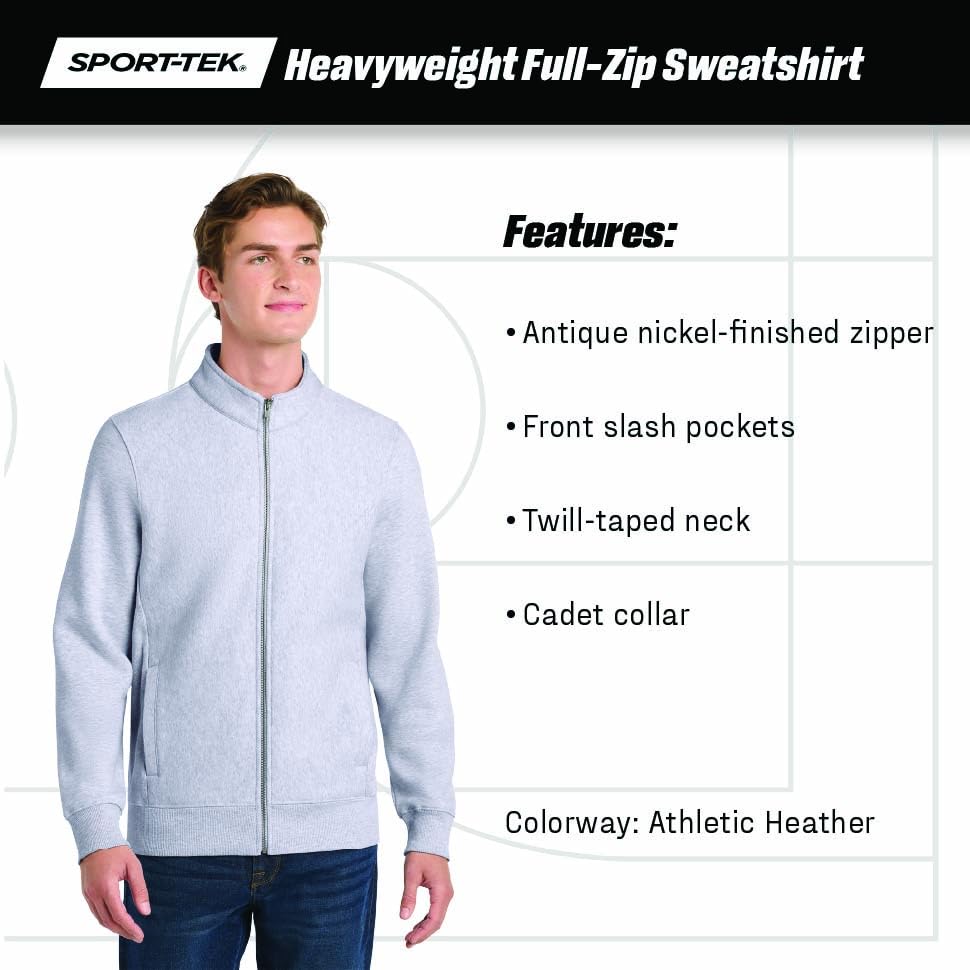 Unisex Super Heavyweight Full Zip Sweatshirt Athletic Heather by SPORT-TEK – 4X-Large, Athletic Heather, Model ST284