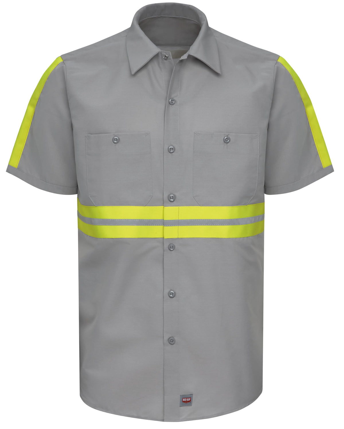 Men's Enhanced Visibility IndustrialWork Shirt by Red Kap – 4X-Large, Polycotton, Grey With Yellow/Green Visibility Trim, Model SP24EG SS 4XL