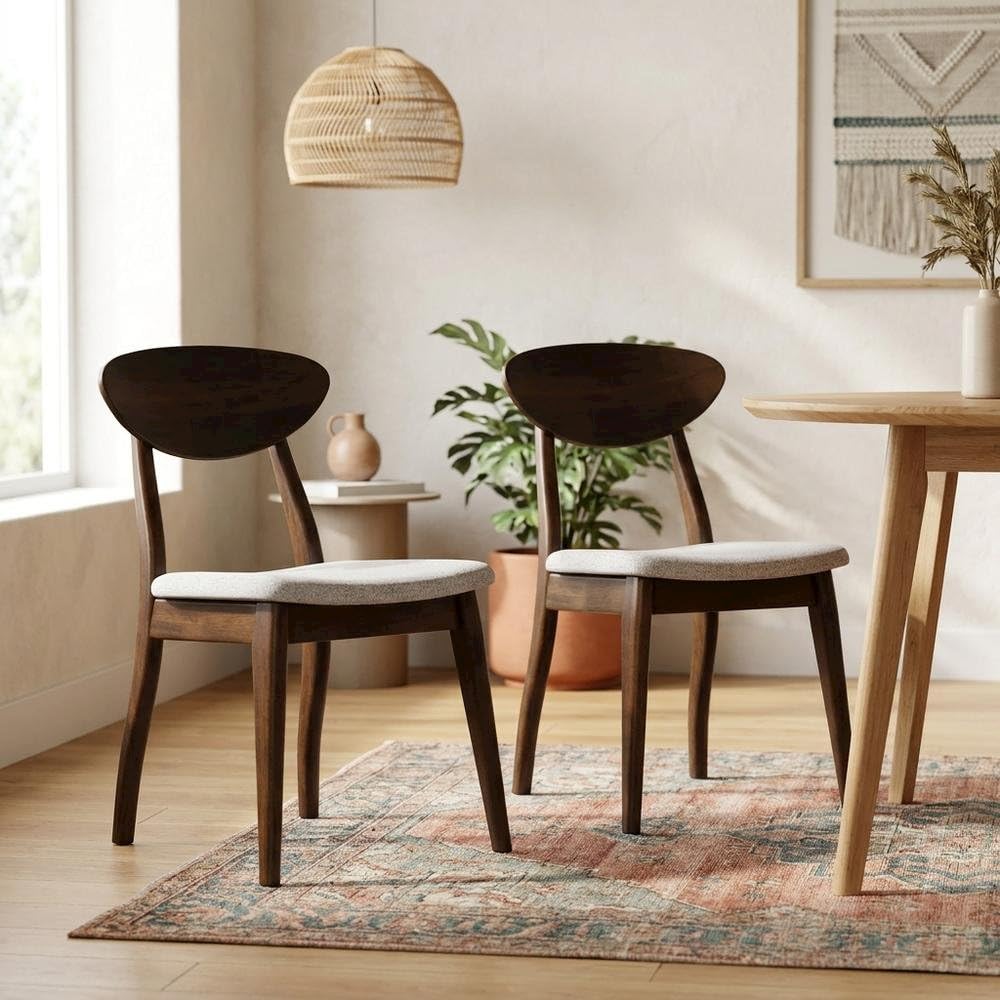 Abigail V Rich Walnut Dining Chair Set of by Starlight Canyon Home – Solid Rubberwood, Fabric, Brown, Pack of 2