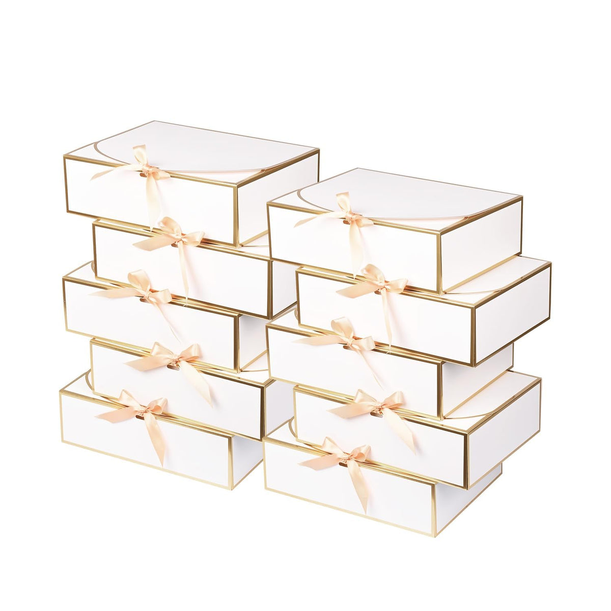 WLUSEAXI Gift Boxes with Lids, 10 Pack, White with Gold Accents