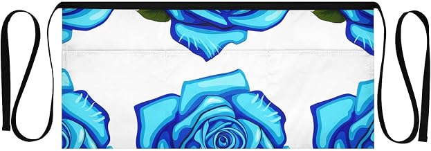 Blue Rose Waist Apron with 3 Pockets Waiter Server Short Aprons 25.2x11.8 Inch Stain Resistant Apron for Kitchen Garden Restaurant 1 Pack
