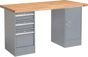 Global Industrial Pedestal Workbench, 3 Drawers & 1 Cabinet, Gray Pedestal