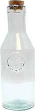 TableCraft 6631 Water Bottle, Authentic Collection, Corked Glass Bottle, Embossed Stamp Look, 34 oz Capacity, Green Tint, 1 Count