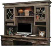 Starlight Wood Hutch with Glass Doors, 3 Adjustable Shelves, 2 Open Compartments, Metal Accents, Gray Finish, Credenza Top
