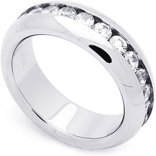 7MM Stainless Steel Channel Set CZ Wedding Ring Eternity Band (Size 7 to 14.5)
