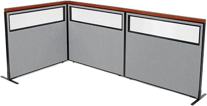 Global Industrial 48-1/4"W x 43-1/2"H Deluxe Freestanding 3-Panel Corner Divider with Partial Window, Gray