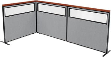 Global Industrial 48-1/4"W x 43-1/2"H Deluxe Freestanding 3-Panel Corner Divider with Partial Window, Gray