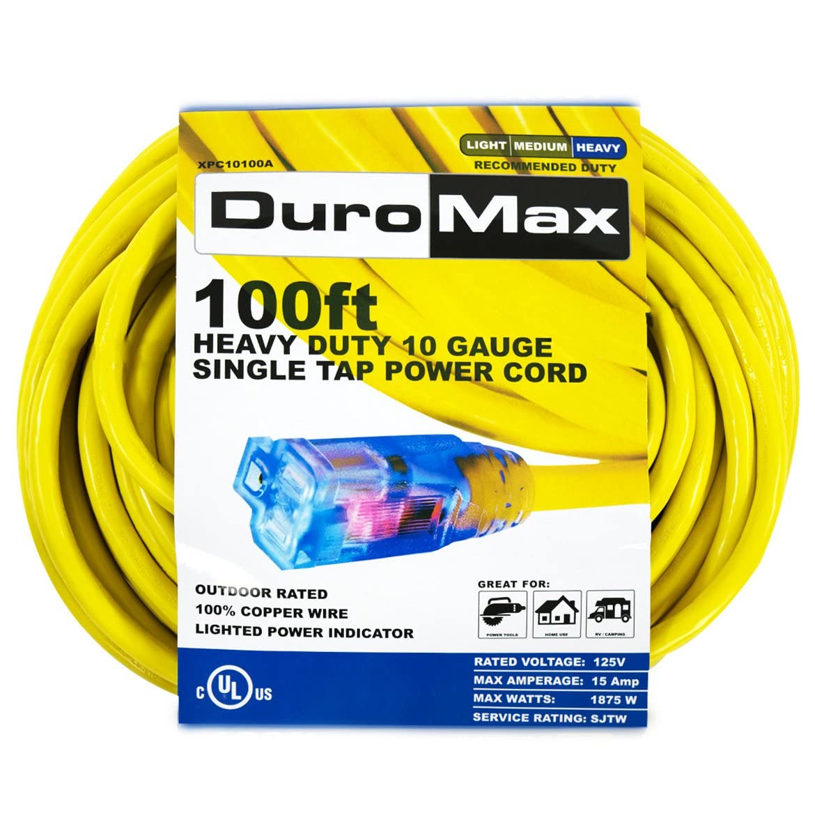 Outdoor Extension Cord by DuroMax – XPC10100A, pvc, Yellow, Model XPC10100A