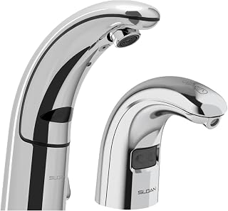 Optima EAF-150 Sensor Activated Faucet, 3335001 & Sloan ESD-1500 Foam Drip-Free Soap Dispenser, 3346093-1.5 GPM Battery-Powered Deck-Mounted Mid Body, Polished Chrome Finish