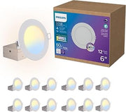 PHILIPS LED 60W Slim 6-inch Canless Downlight, 12-Pack | Selectable White 2700K-5000K, 1000 Lumen, Dimmable, No Housing Required, IC Rated