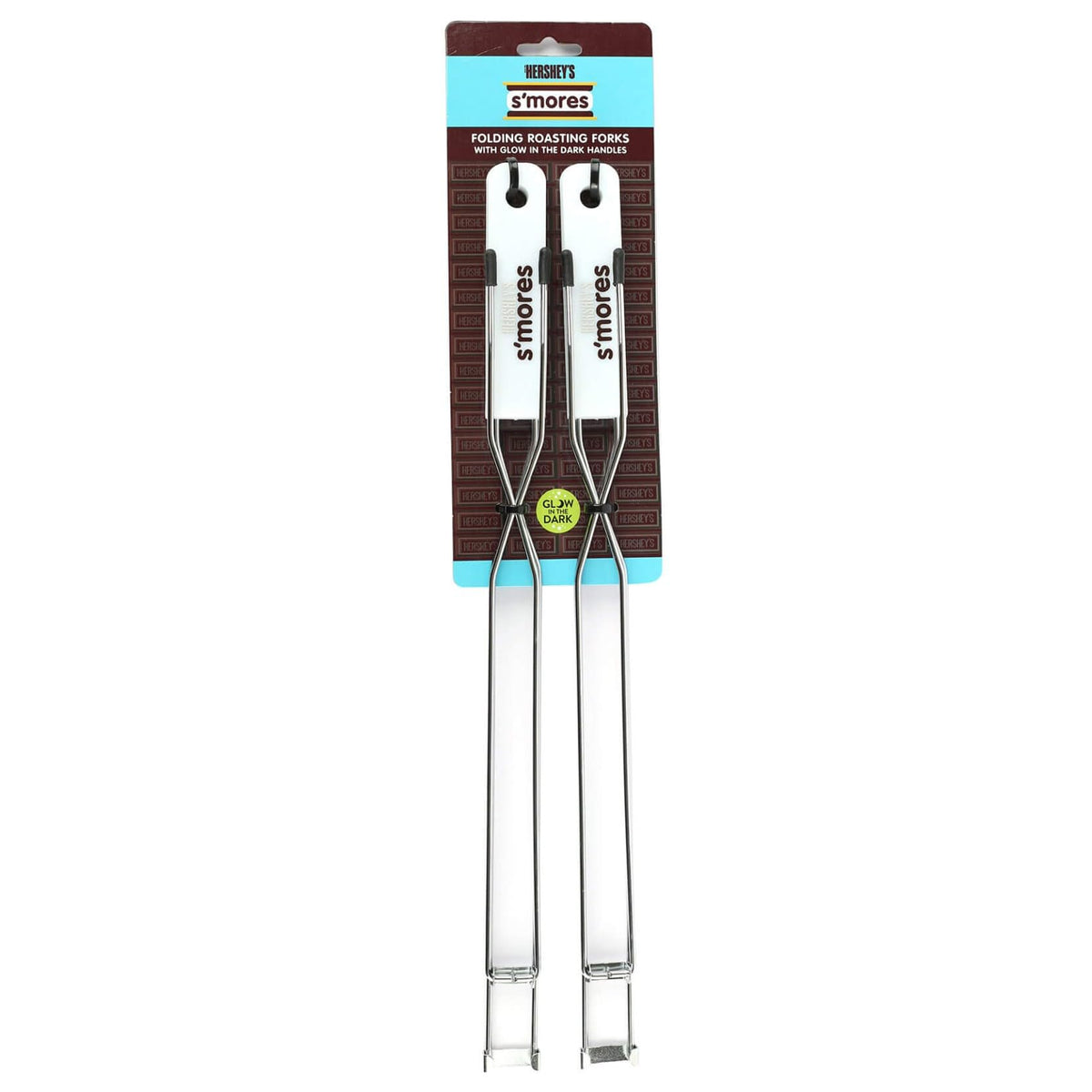 Glow-In-The-Dark HERSHEY’S Foldable Roasting Fork by Mr. Bar-B-Q – Extra Long, Alloy Steel, Silver, Pack of 2, Model 01246HSY