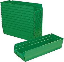 Akro-Mils 30138 Heavy Duty Plastic Shelf Bins, 18"x 6.5"x 4", Green, 12-Pk | Heavy Duty Nesting Storage Bins for Garage, Closet, Refrigerator, Kitchen, Cabinet, Drawer Organization, Pantry Organization