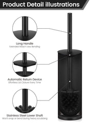 Toilet Brush and Holder Set by HIQTEK – Black-19, Model HB-LM01-Black-VINE-19