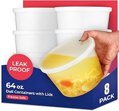 64 oz Plastic Deli Containers with Lids (8 Pack) by Stock Your Home – 64 oz/8 Count, 64.0 ounces, Plastic, transparent, Pack of 8