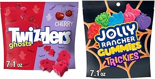 Twizzlers Ghosts and JOLLY RANCHER TRICKIES Gummies, Cherry and Assorted Fruit Flavored Chewy Halloween Candy, 2 7.1 oz Bags