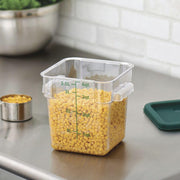 Clear Square Food Storage Container - 7 13/100" L x 7 13/100" W x 7 29/100" H by HUBERT – Polycarbonate (PC), Clear, Model 0105002-PC