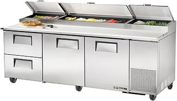True S/S 2-Door 2-Drawer Pizza Prep Table w/White Alum. Interior