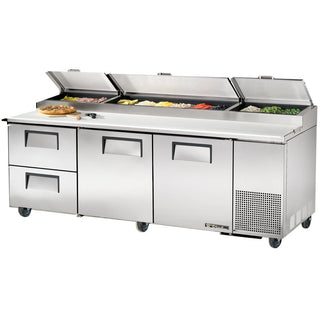 S/S 2-Door 2-Drawer Pizza Prep Table w/White Alum. Interior by TRUE – 30.9 cubic_feet, White, Model TPP-93D-2